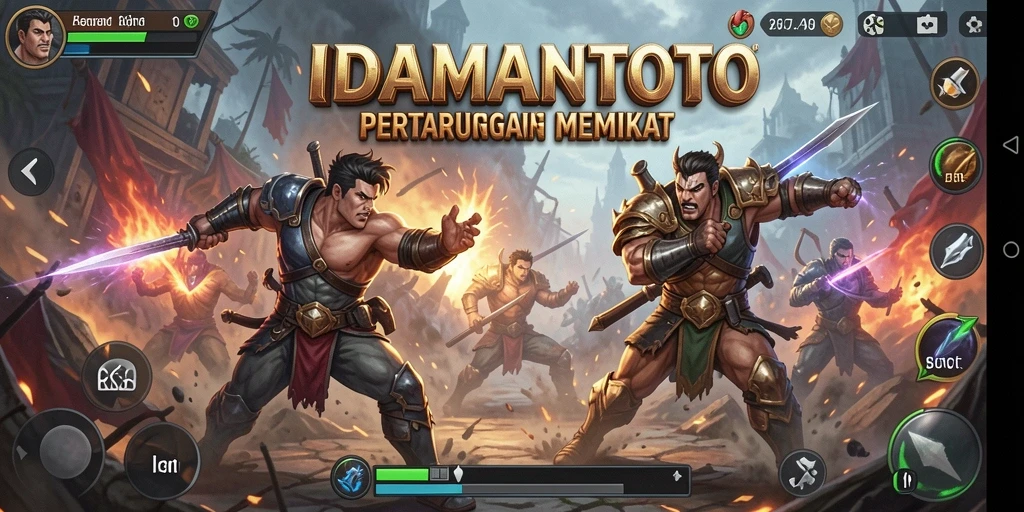 Screenshot utama IDAMANTOTO menunjukkan aksi pertarungan yang intens dan karakter-karakter yang menonjol.